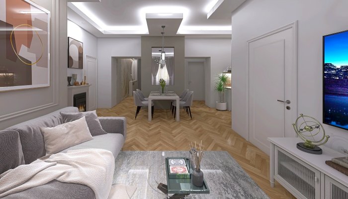 Jókai tér - nappali, étkező - 3D terv